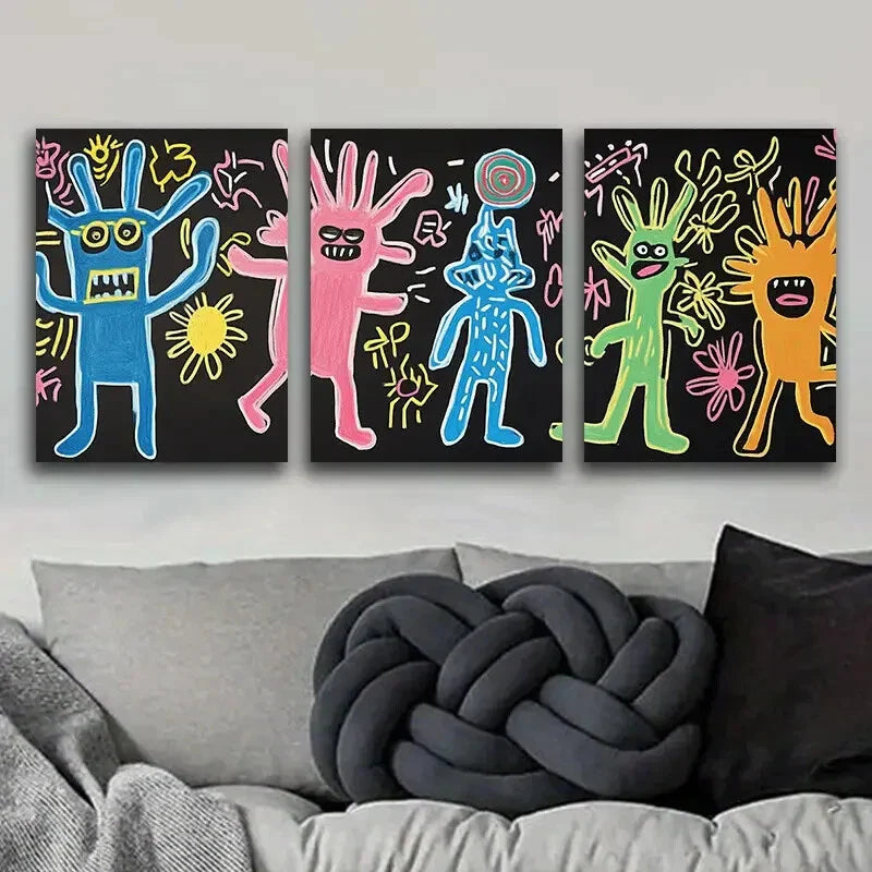 3pcs Surreal character graffiti Metal Print Ready to Hang Art