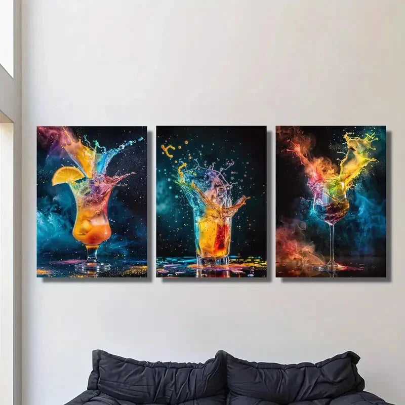 3pcs Cocktail posters, fruit wine Metal Print Ready to Hang Art