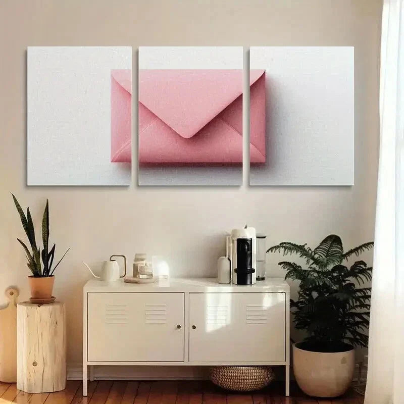 3pcs Minimalist Pink Envelope Metal Print Ready to Hang Art