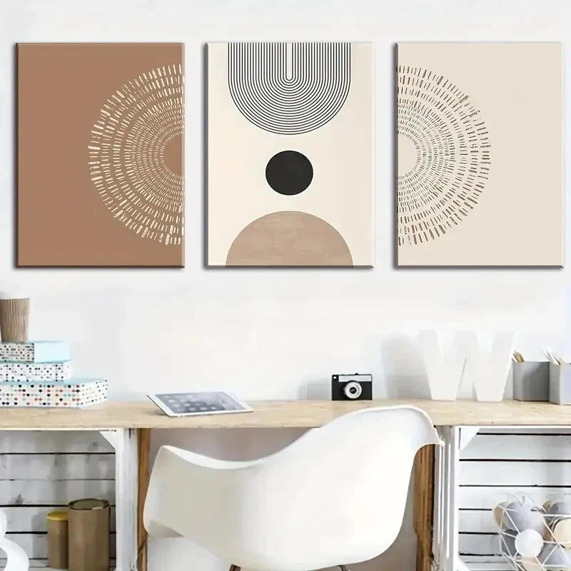 3pcs Bohemian Style with Modern Abstract Symmetry Metal Print Ready to Hang Art