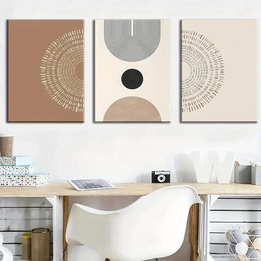 3pcs Bohemian Style with Modern Abstract Symmetry Metal Print Ready to Hang Art