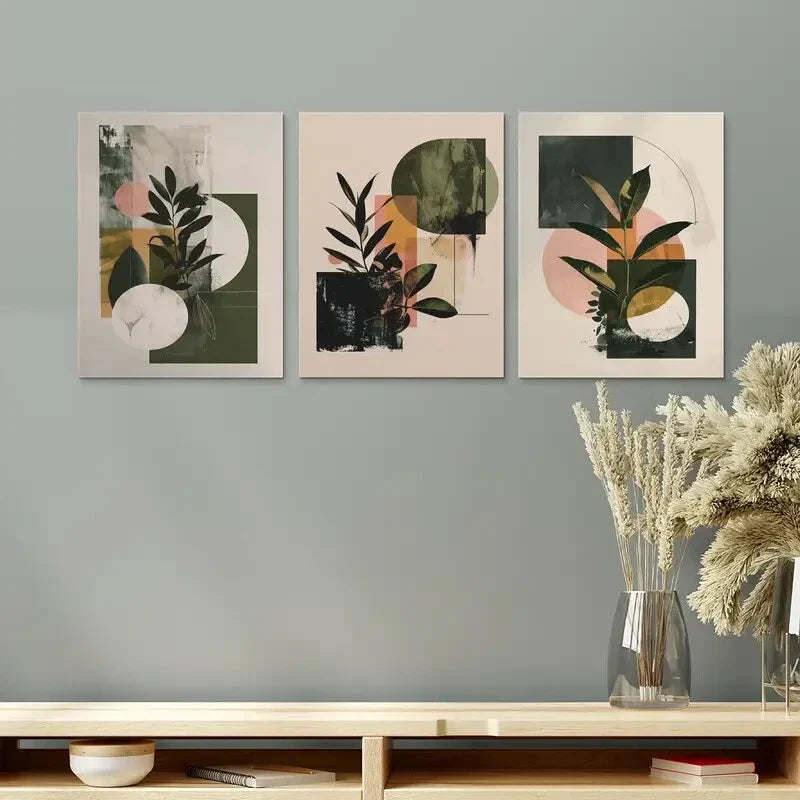 3pcs Abstract Botanical Earth Tone Boho Design Metal Print Ready to Hang Art