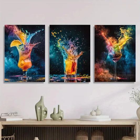 3pcs Cocktail fruit wine, bar and restaurant Metal Print Ready to Hang Art