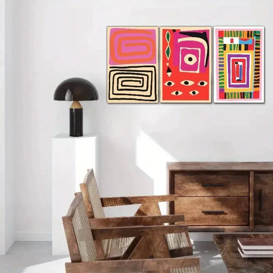 3pcs Bauhaus Art Line Decoration Artwork Metal Print Ready to Hang Art