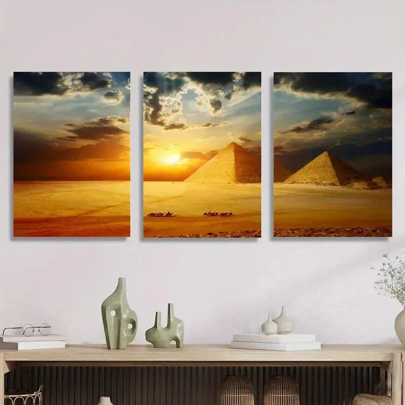 3pcs Cairo, Egyptian pyramids, Metal Print Ready to Hang Art