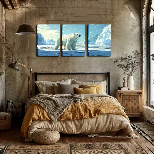 3pcs A Giant Polar Bear Wall Art Set Canvas Framed 40x60cm - High Quality Print 100% Australian Made Wall Canvas Ready to Hang