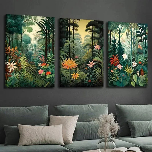 3pcs Tropical Jungle Aesthetic, Bohemian Style Wall Art Set Canvas Framed 40x60cm - High Quality Print 100% Australian Made Wall Canvas Ready to Hang