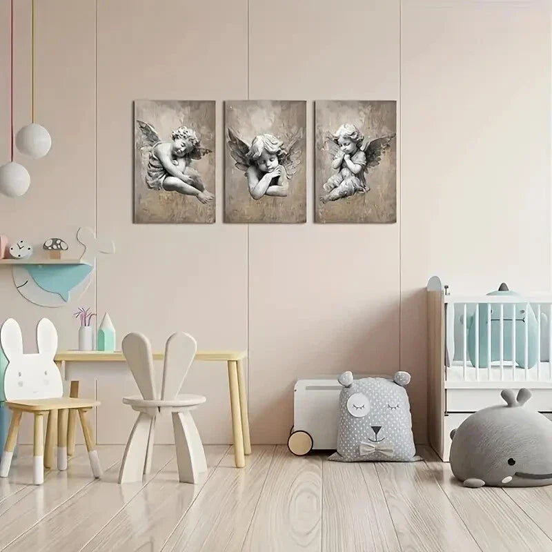 3pcs 3 Vintage Cherub Metal Print Ready to Hang Art