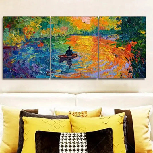 3pcs Vibrant Impressionist Lake Scene Wall Art Set Canvas Framed 40x60cm - High Quality Print 100% Australian Made Wall Canvas Ready to Hang
