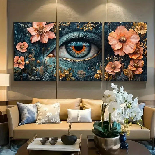 3pcs Surreal Eye Flower Magical Botanical Design Metal Print Ready to Hang Art