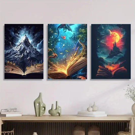 3pcs Magical White Mountains, Metal Print Ready to Hang Art
