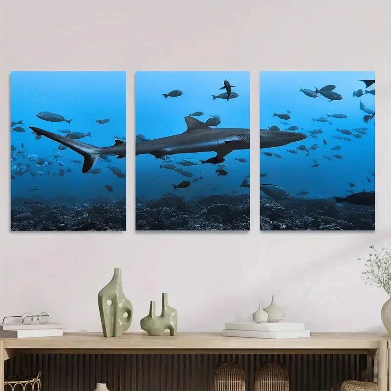 3pcs Ocean Shark Metal Print Ready to Hang Art