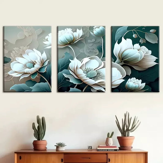 3pcs Featuring Abstract Floral Stunning Print Wall Art Set Canvas Framed 40x60cm - High Quality Print 100% Australian Made Wall Canvas Ready to Hang