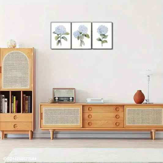 3pcs Distinctive Hydrangea Beautiful Flowers Metal Print Ready to Hang Art