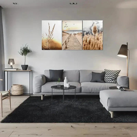 3pcs Beach Sunset Canvas Painting Beach Sunset Metal Print Ready to Hang Art