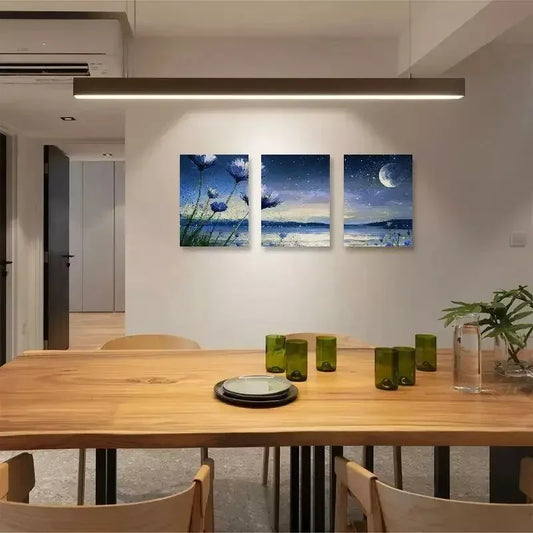 3pcs Flowers Moon Scenery Canvas Framed 40x60cm - High Quality Print 100% Australian Made Wall Canvas Ready to Hang