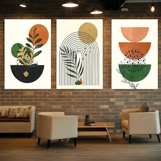 3pcs Flowers And Geometric Posters Modern Abstract Metal Print Ready to Hang Art