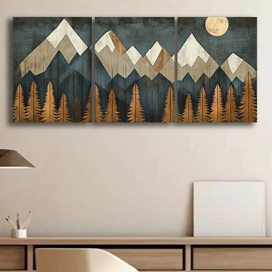 3pcs Cartoon Mountains Wall Art Painting Metal Print Ready to Hang Art
