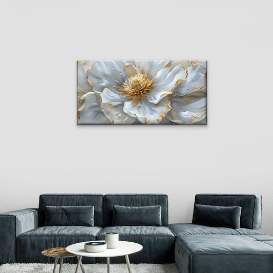 White Flowers Petal Floral Wall Art Canvas Office Home Room Framed 80x45cm