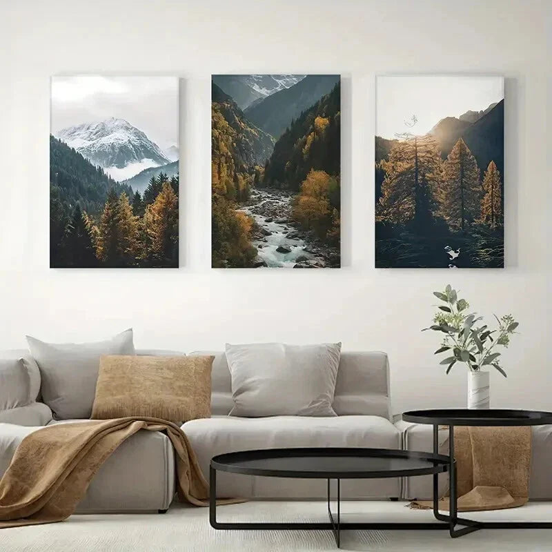 3pcs mountain peaks and snowy mountains Metal Print Ready to Hang Art