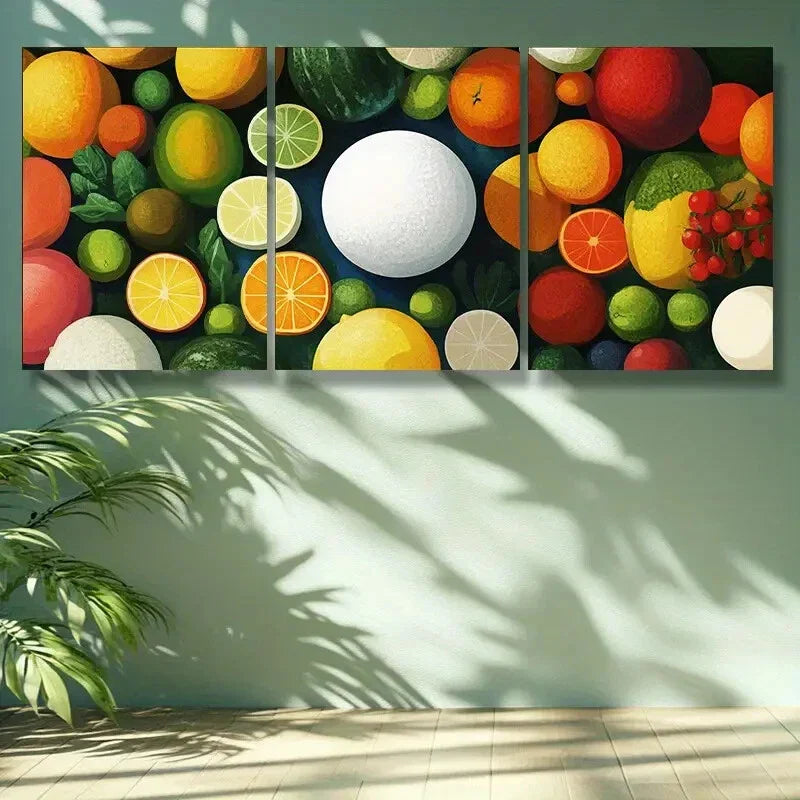 3pcs Snowball, fruit Art Painting Metal Print Ready to Hang Art