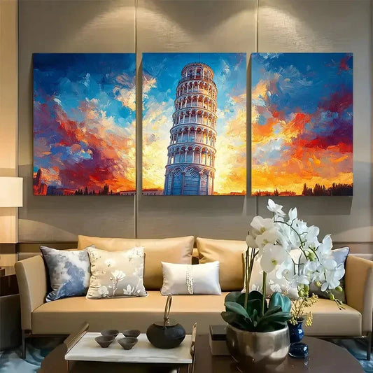 3pcs Leaning Tower of Pisa Design Metal Print Ready to Hang Art