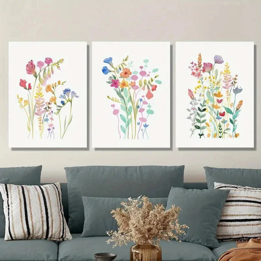 3pcs Watercolor wildflower art, botanical flowers Metal Print Ready to Hang Art