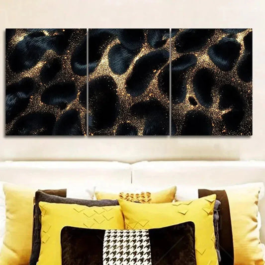 3pcs Black leopard print Art Painting Metal Print Ready to Hang Art