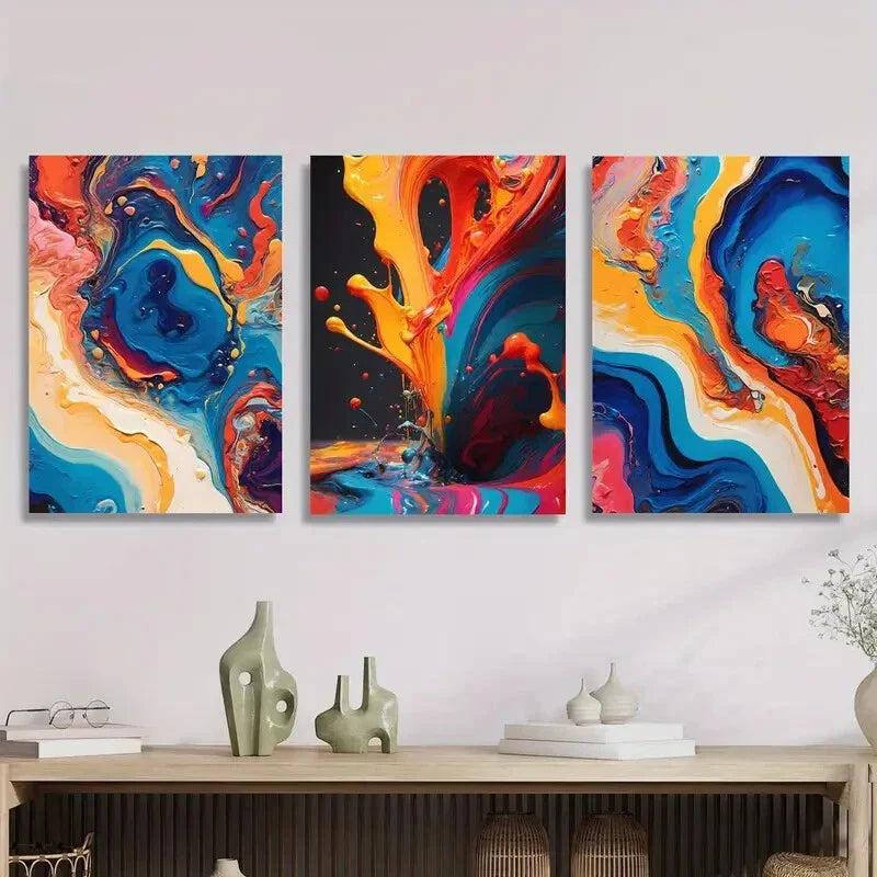 3pcs Colorful Abstract Liquid Texture Metal Print Ready to Hang Art