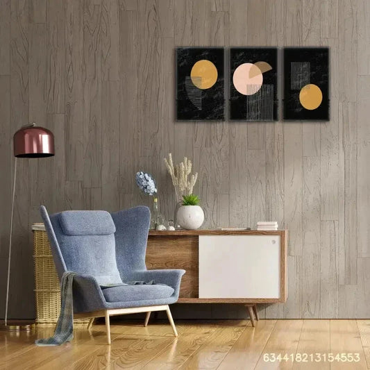 3pcs Decorative Poster with Geometric Patterns Metal Print Ready to Hang Art