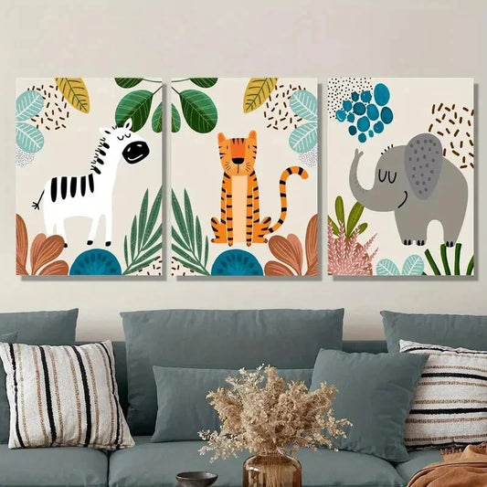 3pcs Zebra and lion elephant, Metal Print Ready to Hang Art