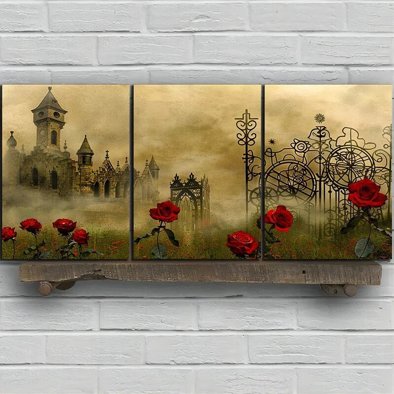 3pcs Red Roses Abstract Nature Metal Print Ready to Hang Art