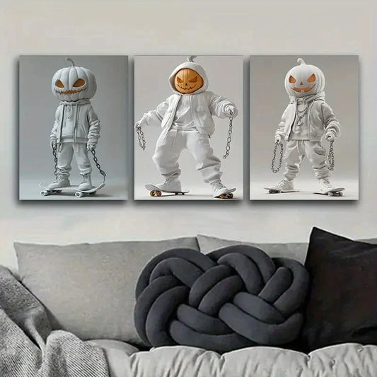 3pcs Evil pumpkin, (10) Wall Art Set Canvas Framed 40x60cm - High Quality Print 100% Australian Made Wall Canvas Ready to Hang