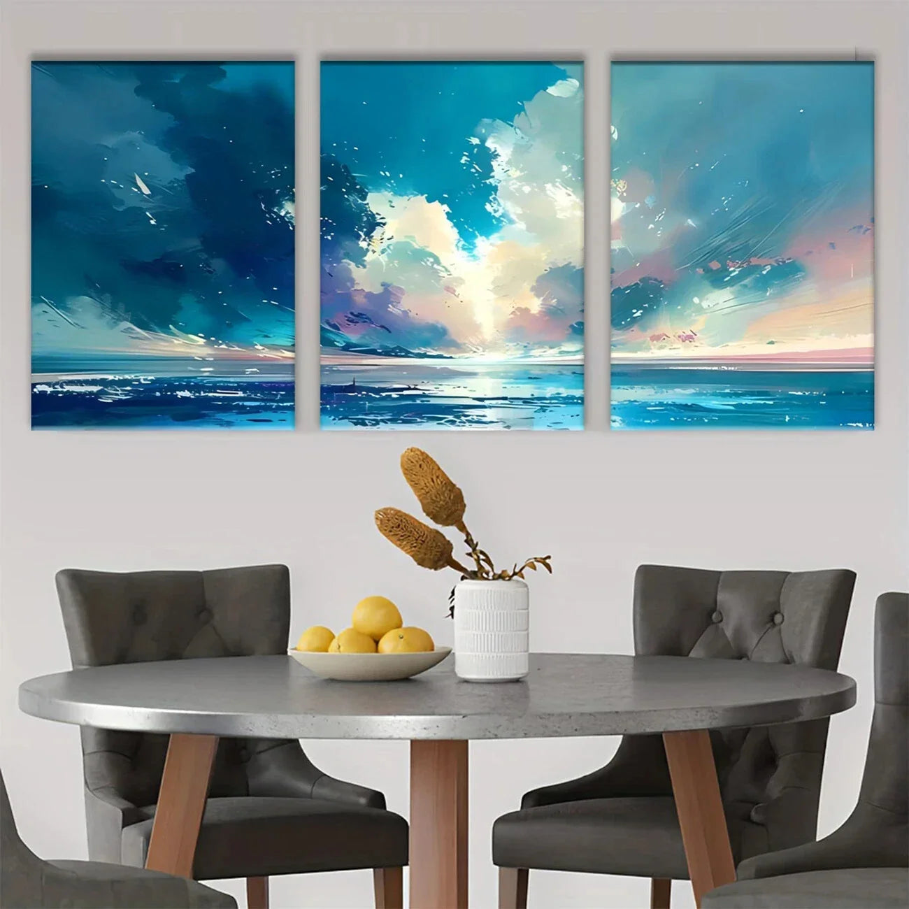 3pcs Dreamlike Seascape Bright Metal Print Ready to Hang Art