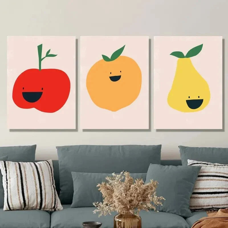 3pcs Simple Fruit Prints, Apples, Lemons, Pears, Metal Print Ready to Hang Art