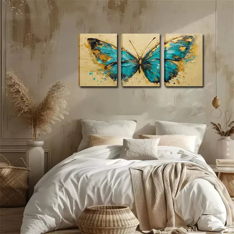 3pcs Stunning Dark Green Butterfly Triptych Wall Art Set Canvas Framed 40x60cm - High Quality Print 100% Australian Made Wall Canvas Ready to Hang