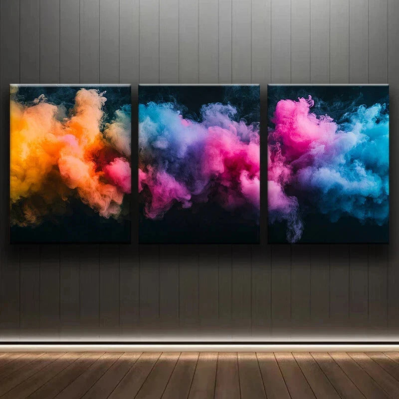 3pcs Abstract Colourful Smokes Brush Strokes Setal Print Ready to Hang Art