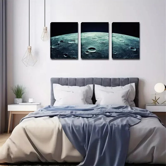 3pcs Moon Crater on The Moon Wall Art Set Canvas Framed 40x60cm - High Quality Print 100% Australian Made Wall Canvas Ready to Hang
