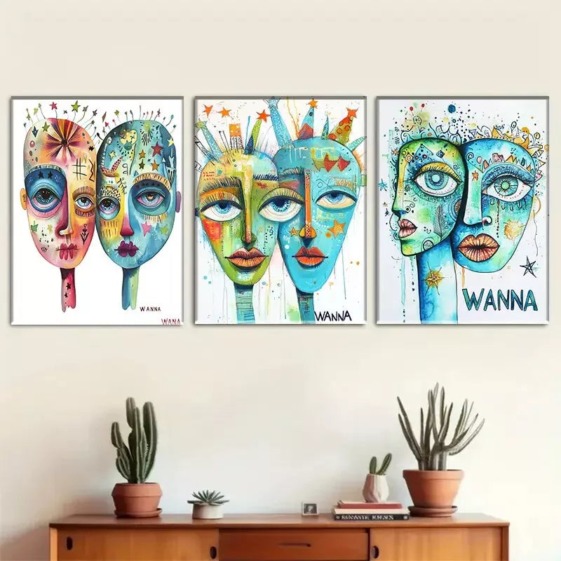 3pcss Abstract Portrait Wall Art Set Canvas Framed 40x60cm - High Quality Print 100% Australian Made Wall Canvas Ready to Hang