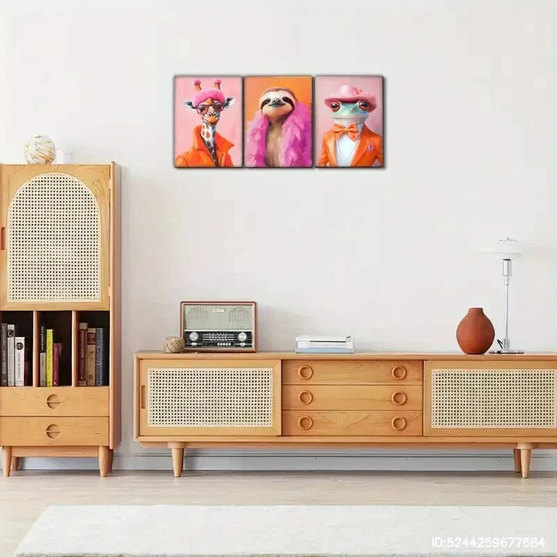 3pcs Colorful Funky Animal Fashion Art Portraits Metal Print Ready to Hang Art