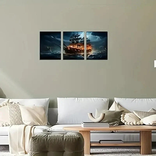 3pcs Pirate Ship Sailboat Metal Print Ready to Hang Art