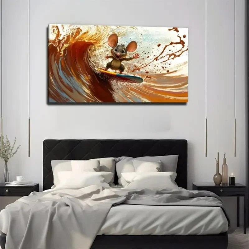 A Surfing Mouse Decoration Wall Art Canvas Office Home Room Framed 120x60cm