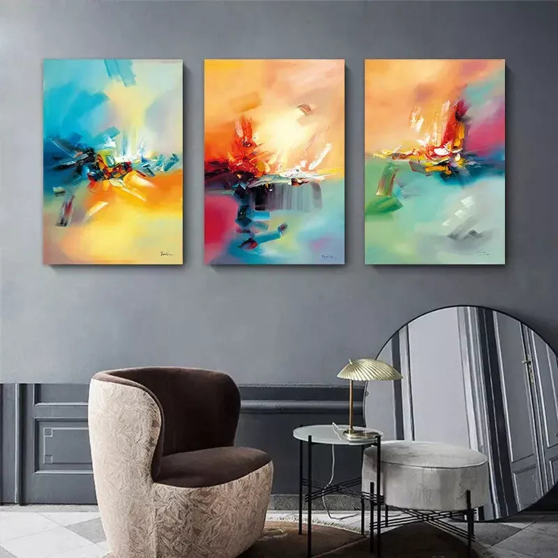 3pcs Colorful Abstract Yellow Pink Art Canvas Framed 40x60cm - High Quality Print 100% Australian Made Wall Canvas Ready to Hang