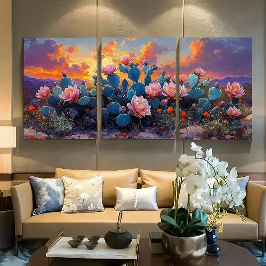 3pcs Colorful Mexican Cactus with Florals Metal Print Ready to Hang Art