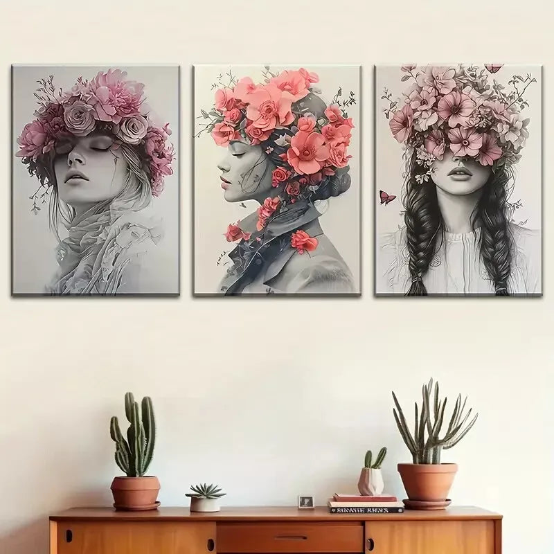 3pcs Simple Style Prints with Women'S Faces Wall Art Set Canvas Framed 40x60cm - High Quality Print 100% Australian Made Wall Canvas Ready to Hang