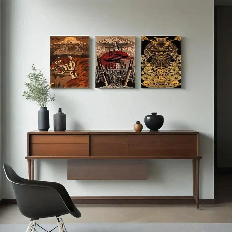 3pcs Warrior'S Dreams Print Poster with Armour Metal Print Ready to Hang Art