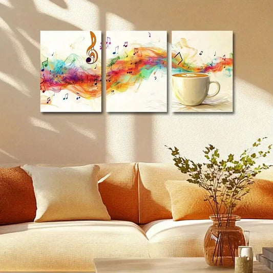 3pcs Vibrant Music Note & Coffee Design Metal Print Ready to Hang Art