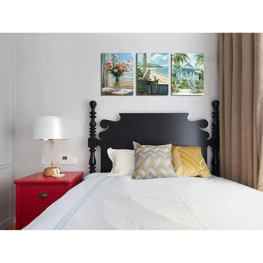 3pcs White Cat in Coconut Tropics Metal Print Ready to Hang Art