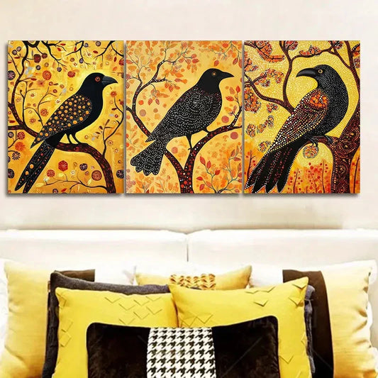 3pcs The psychic crow Animal Wall Art Set Canvas Framed 40x60cm - High Quality Print 100% Australian Made Wall Canvas Ready to Hang