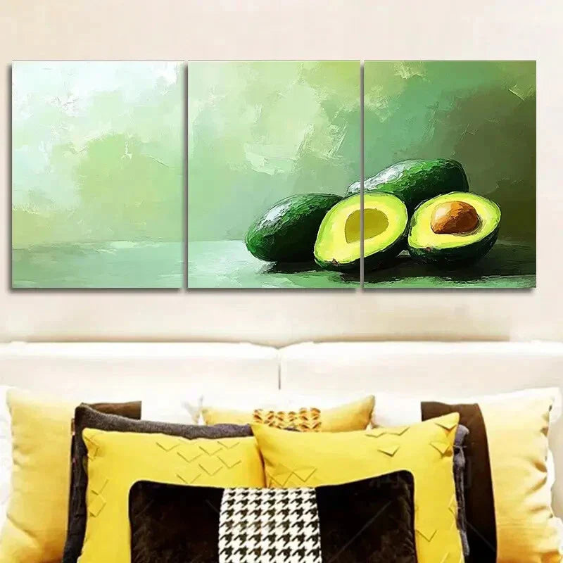 3pcs Illustration of avocado Metal Print Ready to Hang Art